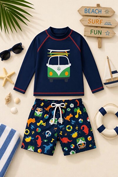 DeKuBaby New Season Character Patterned Children's Swimsuit Set with Sun Prot...