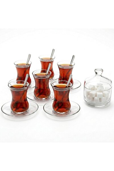 Generic 19 Pieces Traditional Turkish Tea Set with 6 Glasses, 6 Saucers, 6 Sp...
