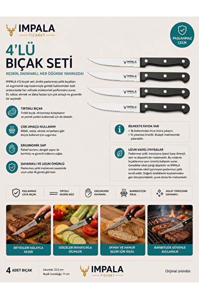 IKEA Snitta Et - Biftek - Bonfile Bıçağı 22 cm 4 Adet