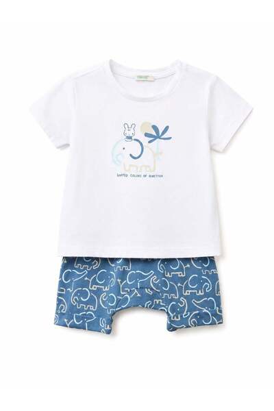 United Colors of Benetton Benetton baby boy elephant print shorts set 3-18 mo...
