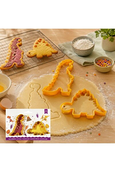 idei Set 2 Tăietori de Biscuiți din Plastic Alimentar, Forme Dinozauri Lung ș...