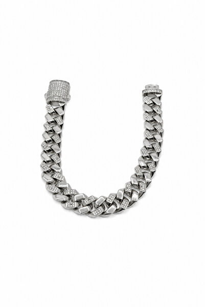 Balenbi Jewelry Kadın Taş Detaylı Gümüş Renk Kalın Gurmet Zincir Kararmaz Çel...