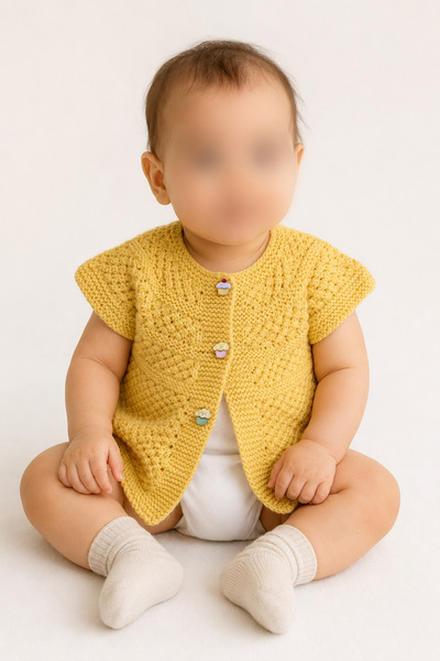 lunera Hand Knitted Yellow Baby Cardigan 100% Organic Cotton 6-9 Months
