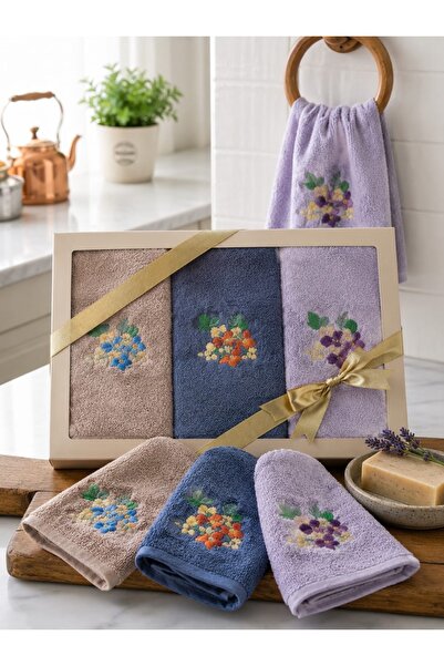 Home 3'lü Set %100 Pamuklu El ve Yüz Havlusu 30x50 cm Yumuşak Dokulu