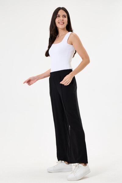 Vesli Women's Strawberry Fabric Palazzo Trousers Elastic Waist Pockets Wide L...