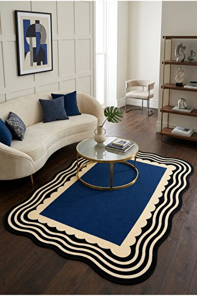 Aybek Home Modern Dalgalı Çerçeve Desenli Dijital Baskılı Kaymaz Taban Yıkana...