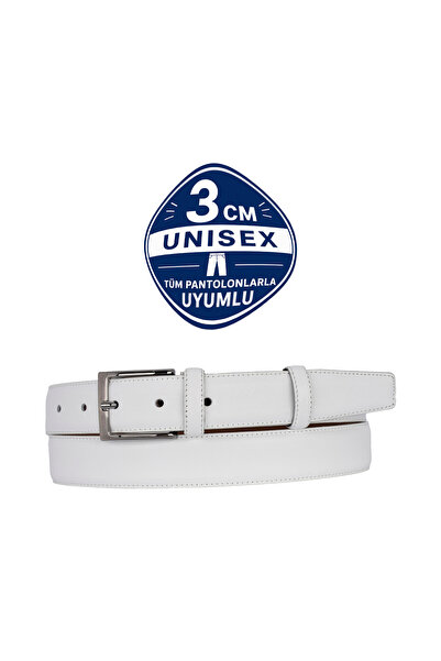 GoDeri 100% Genuine Leather White Classic 3cm Men's Belt, 3cm Women's Belt, U...