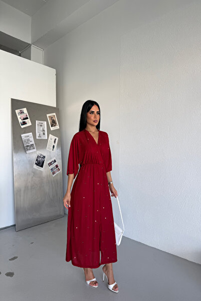 KAMACI BUTİK Kruvaze Collar Belden Elastic Dress