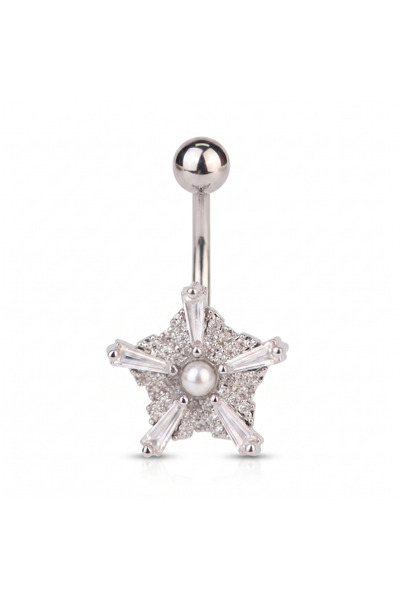 Karaşah Yıldız Zirkon 10x1,6mm Çelik Göbek Piercing