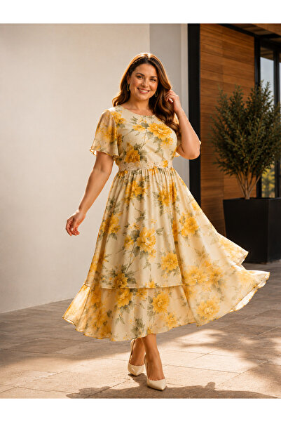 Meddesa Rochie midi florală din voal plus size
