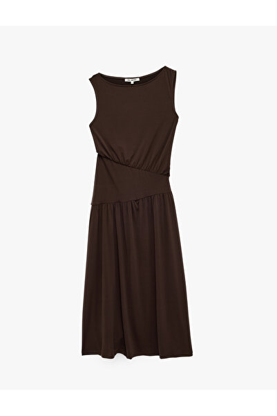 Koton Drapeli Crew Neck Sleeveless Midi Dress