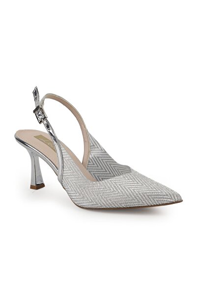 Libero Women's Silvery Heeled Shoes Pointed Toe Slingback Stylish Evening Dre...