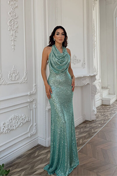 Sindimoda Berrak Payet İşleme Degaje Yaka Abiye 1089
