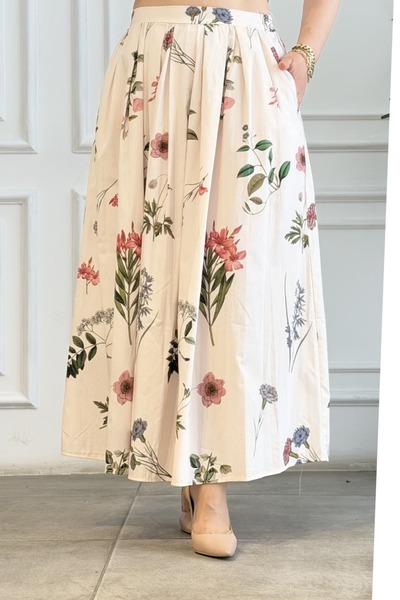yb yağmur butik Patterned Kiloş Skirt with Elastic Waistband