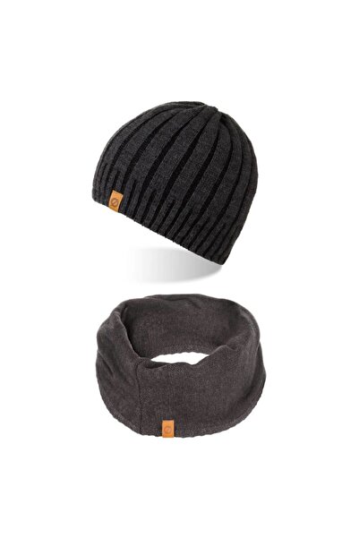 Brødrene Set caciula cu fular Brodrene, Acril, Universal, Gri inchis