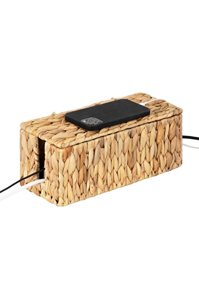 Arabest Woven Cable Management Box with Ventilated Design, 2-Slot Cord Organi...