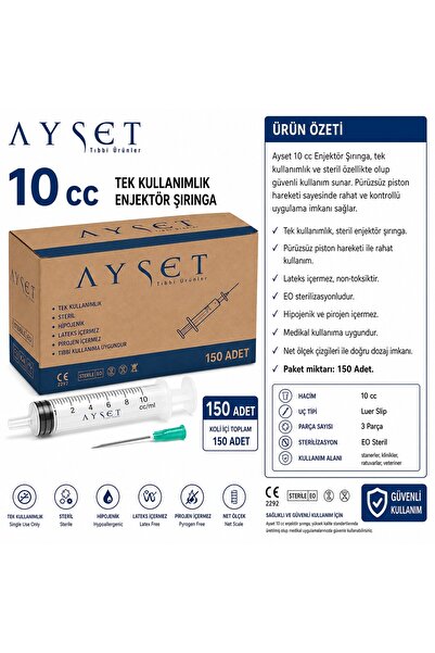 AYSET ENJEKTÖR Ayset 10cc 3 Parça Yeşil Uçlu Enjektör (150 Adet)