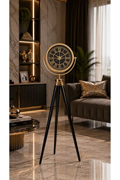 Muyika Design Siyah Ayaklı Tripod Duvar Saati 150 cm Gold Metal Kasa MUYİKA A...