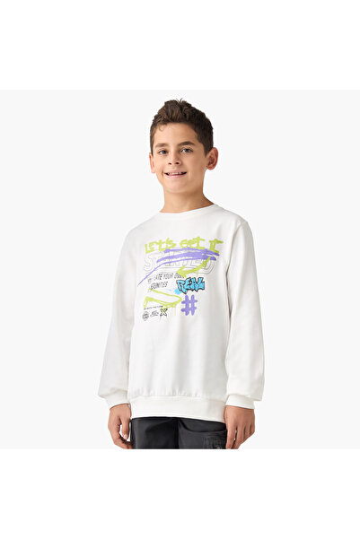 Juniors Graphiti Print Sweatshirt with Long Sleeves