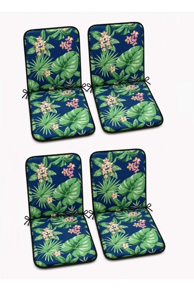 Mandaş 4 Adet Rattan Arkalıklı Sandalye Minderi (Kalınlık 4cm)-Tropikal Yeşil