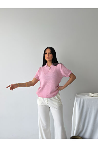 erki triko Cotton Polo Collar Button Detailed Summer Basic Knitwear Sweater