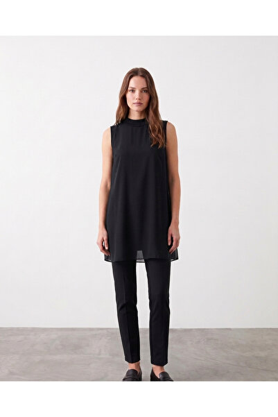 bihan store Classic Cut Chiffon Detailed Sleeveless Tunic - Y26-10270 - Black