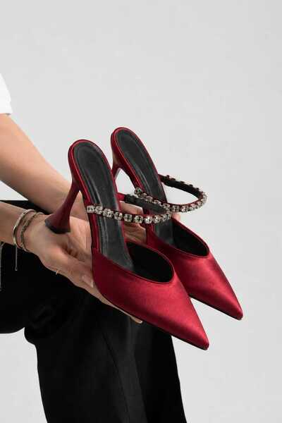 VEYA Satin Women's Evening Dress Stone Detailed Thin Heel Slippers (9cm)