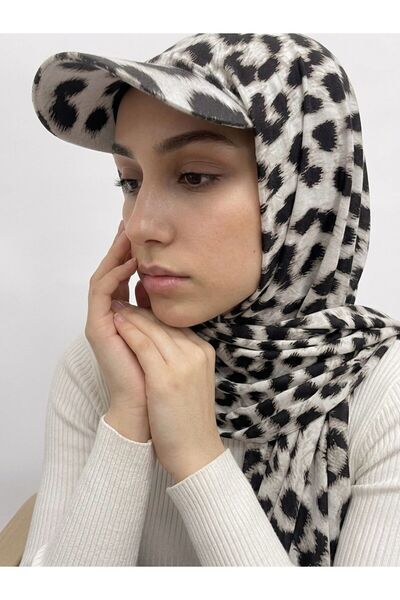 İSTDONATELLA شال جاهز للارتداء مع قبعة - نمط جلد الفهد - قبعة للشاطئ يمكن است...