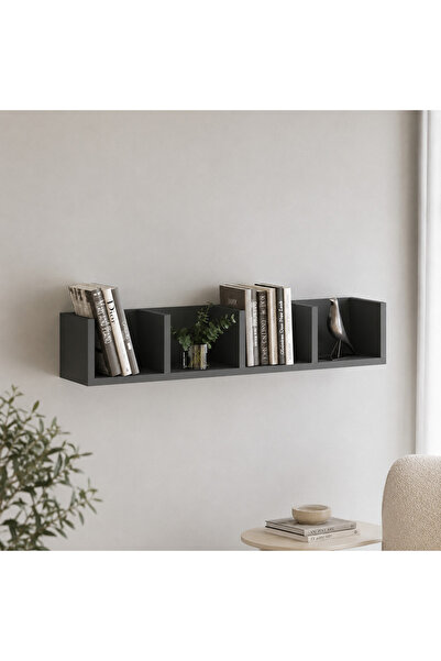 Vivendo Окачена етажерка от ПДЧ 90.5x17.8x17 см, с 4 отделения, за книги и де...