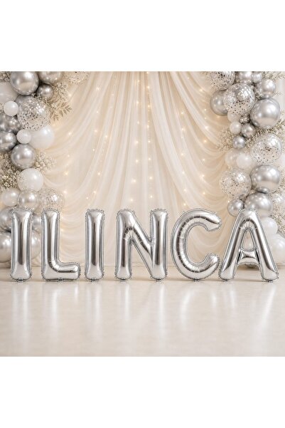 OEM Baloane Litere Nume ILINCA, Argintiu, Folie Metalizată 40 cm, Decor Elega...