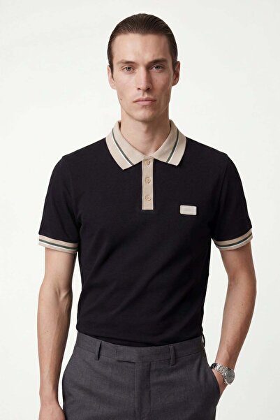 HAKKE Men's Striped Detailed Short Sleeve Polo T-Shirt