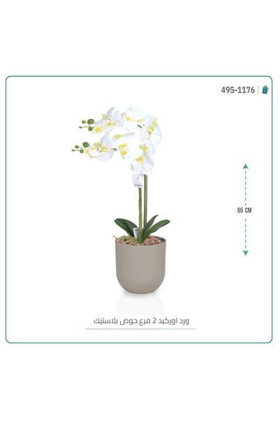 OEMS Artificial Orchid Flower in Cylindrical Plastic Pot { 2 Branches }