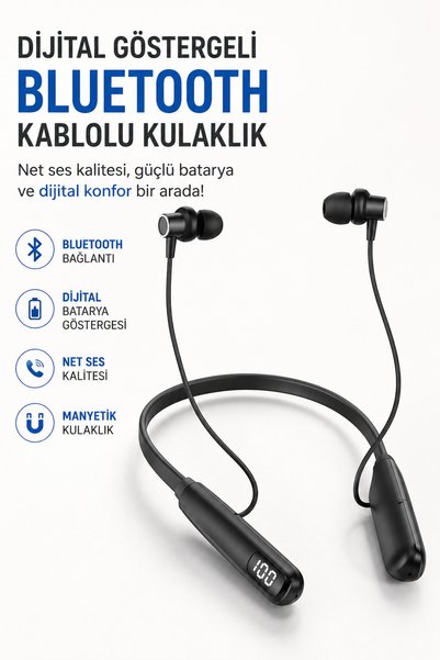Skygo Dijital Batarya Göstergeli Bluetooth Özellikli Boyun Askılı Kulaklık