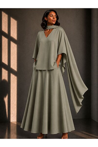 ALYEL NAKER Regular Kimono Sleeve Blouse & Midi Full Circle Skirt Top & Botto...