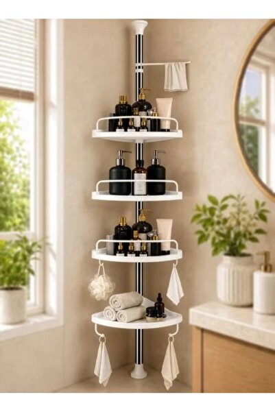 Cady One 4-Tier Bathroom Storage Shelf with Towel Bar and Hanging Hooks, Adju...