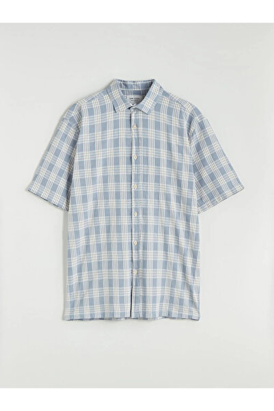 LC Waikiki Blue Regular Fit Short Sleeve Plaid Men's Shirt