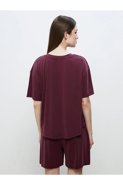 LC Waikiki Burgundy V-Neck Modal Blend Women's T-Shirt