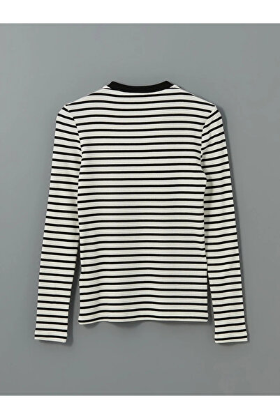 LC Waikiki Black Crew Neck Striped Women's Bodysuit