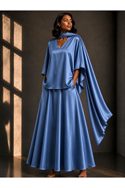 ALYEL NAKER Regular Kimono Sleeve Blouse & Midi Full Circle Skirt Top & Botto...
