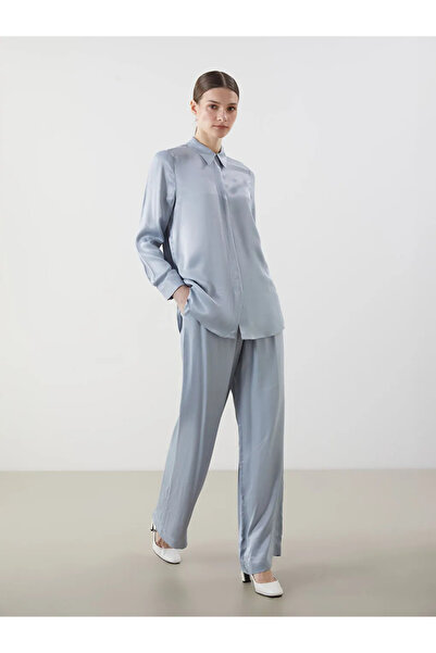 LC Waikiki Blue Wide Leg Women's Trousers with Elastic Waist