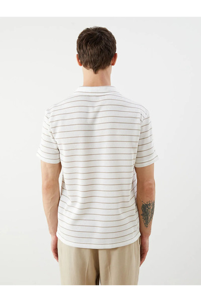 LC Waikiki Ecru Polo Neck Striped Men's T-Shirt