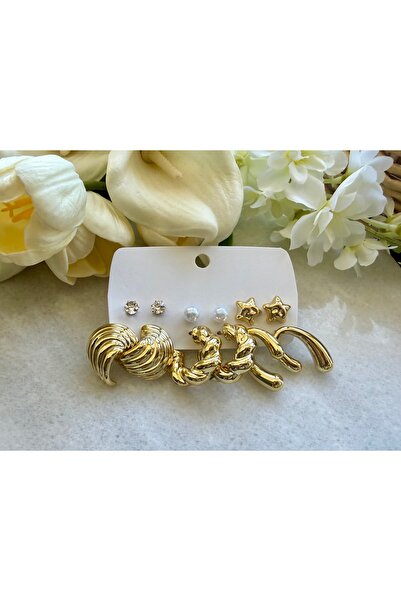 Merishe Jewerly Gold Six Ring Star Pearl Antiallergic Non-Tarnish Earrings