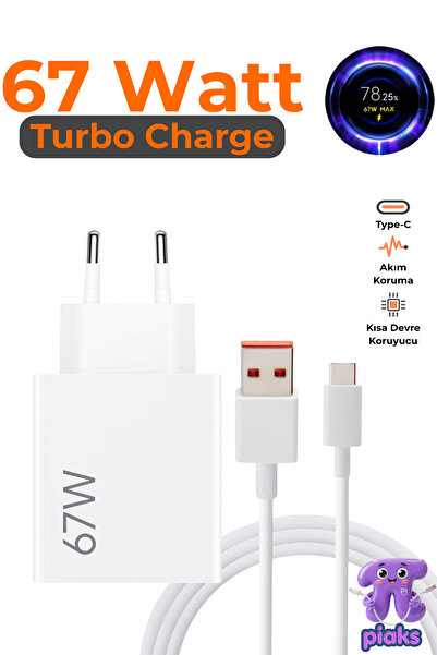 Piaks 67 W (Watt) Turbo Hızlı Şarj Aleti Xiaomi Redmi Note 12 13 14 15 Pro +P...
