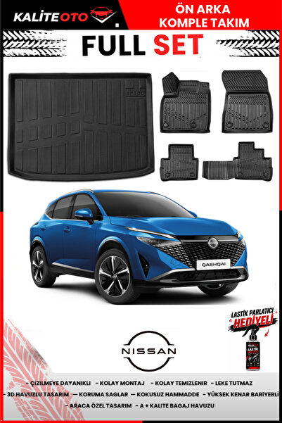 ko kaliteoto Nissan Qashqai Benzinli 2025 Model Üst 3D Bagaj Havuzu Ve Paspas...