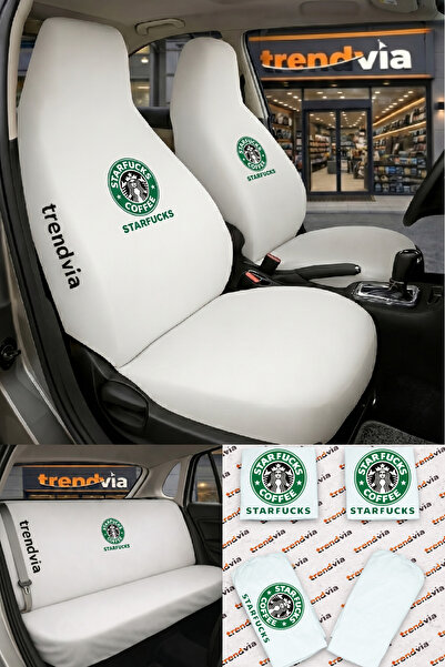 trivexa Starfucks Logo Car Seat Cover Front and Rear Set – Combed Cotton Lycr...