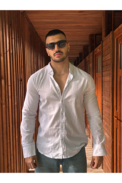 Erkek Yazlık Keten Görünümlü Pamuklu Rahat Kesim Slim Fit Gömlek
