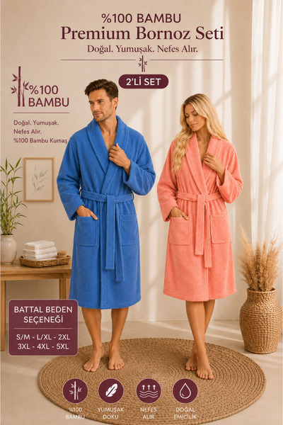 sternen glanz Bamboo 2 Adet %100 Bambu Şal Yaka Yetişkin Bornoz Seti / Çeyiz ...