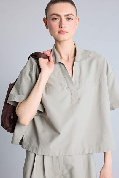 DeFacto Oversize Short Sleeve Light Khaki Shirt H0387Ax26Sm