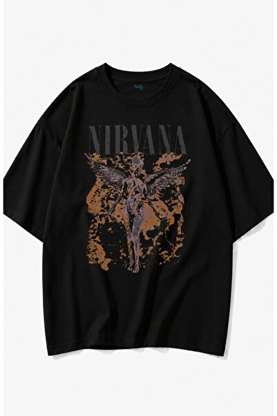 Fuddy Moda Unisex Nirvana anđeo majica sa širokim izrezom, majica sa temom ro...
