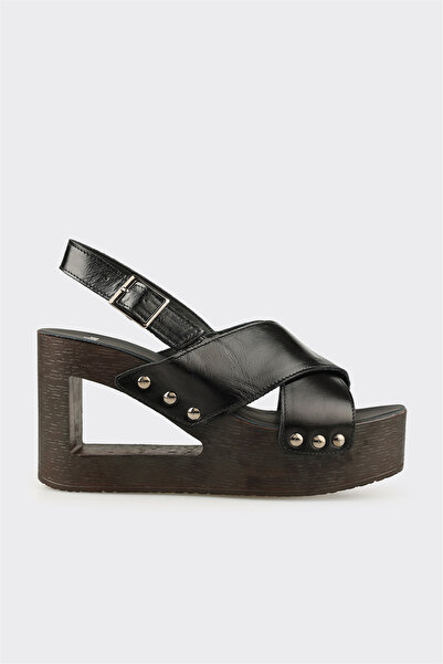 Elle Shoes Siyah Kadın Dolgu Topuk Sandalet